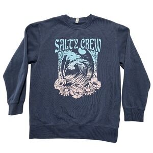 Salty Crew Sweatshirt Women XS Navy Blue Tropical Wave Surf Coastal Graphic Crew